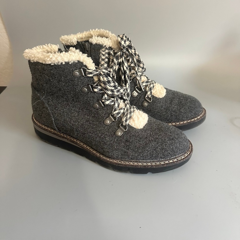 Madden NYC Womens Grey Felt Faux Shearling Hiker Ankle Boots Size 9 Houndstooth